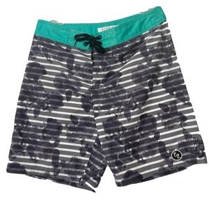 Ezekiel‎ Men's Size 32 Floral Print / Striped Swim Trunks Board Shorts